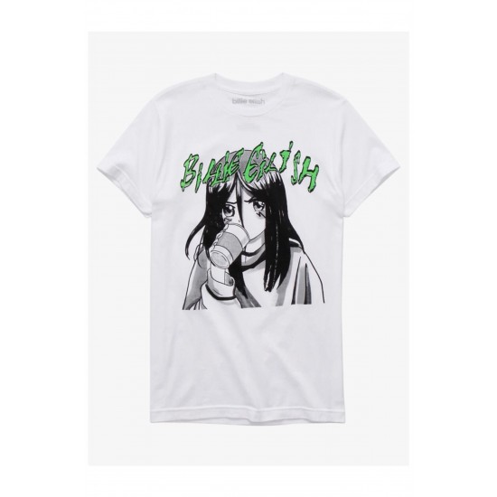 Kırmızı Etiket Gala Billie Eilish Anime Portrait With Cup Girls T-shirt 05172