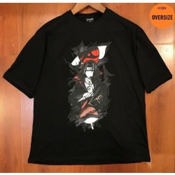 Mavi Etiket Naruto Akatsuki Itachi Uchiha Crows Baskılı Oversize SiyahADR-TM-OS923