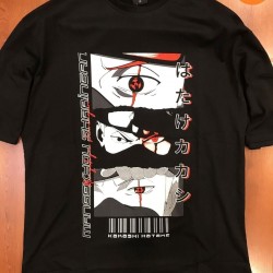 Mavi Etiket Naruto Kakashi Hatake Mangekyou Sharingan Baskılı Oversize SiyahADR-TM