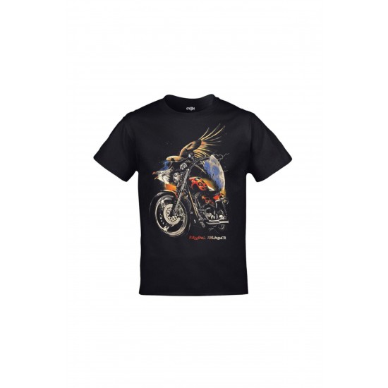 Mavi Etiket Rolling Thunder Motor Baskılı Unisex SiyahADR-TM-569