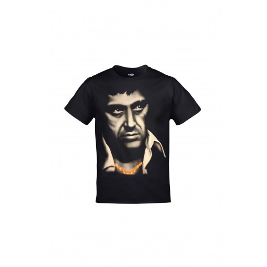 Mavi Etiket Scarface Al Pacino Yaralı Yüz Baskılı Unisex SiyahADR-TM-710