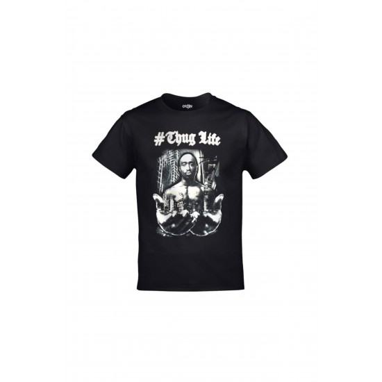 Mavi Etiket Unisex Siyah 2pac Thug Life BaskılıADR-TM-641