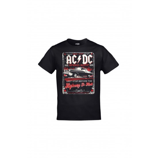 Mavi Etiket Unisex Siyah Ac Dc Speed Shop T-Shirt ADR-TM-405