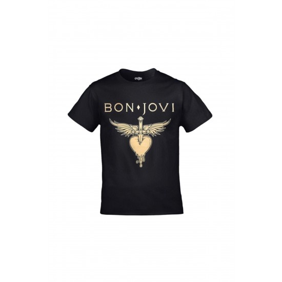 Mavi Etiket Unisex Siyah Bon Jovi Logo Heart And Dagger Logo BaskılıADR-TM-146