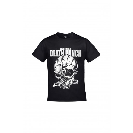 Mavi Etiket Unisex Siyah Five Finger Death Punch - Kurukafa BaskılıADR-TM-394