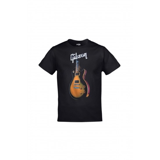 Mavi Etiket Unisex Siyah Gibson Gitar BaskılıADR-TM-174