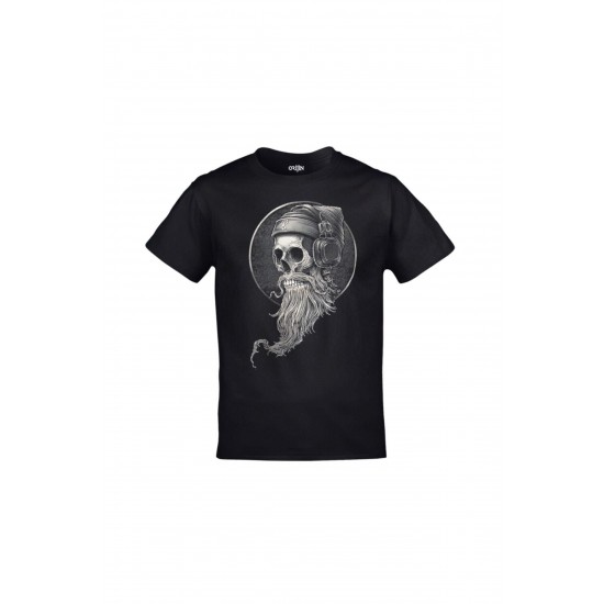 Mavi Etiket Unisex Siyah Hipster Skull Sakallı Kurukafa BaskılıADR-TM-693