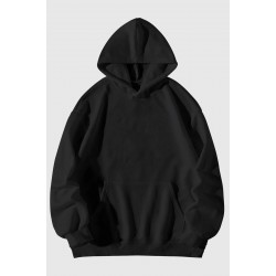 Siyah Kapşonlu İçi Yünlü Kalın Hoodie Sweatshirt