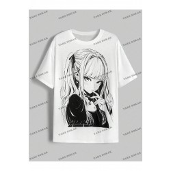 Unisex BAY  Anime Sevimli Anime Kız Baskı Casual Kadın Gevşek Kısa Kollu Tişört KOD-1308